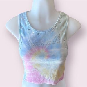 PACSUN X PLAYBOY Tie Dye Princess Rhinestone Embellished Crop Tank Top